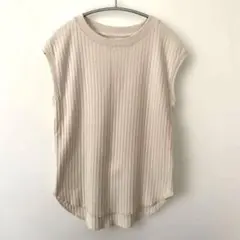 ナノユニバース 汗ジミ防止 リブトップス ベージュ ノースリーブ 美品 M