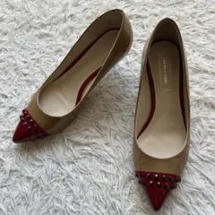 美品✨オデットエオディール　ヒールパンプス　スタッズ　バイカラー　エナメル