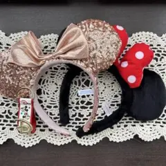 ディズニー ミニースパンコールカチューシャ＋ミニーカチューシャ セット