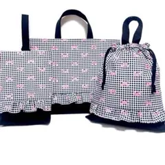 No.372＊入学グッズ　手提げバッグ　体操着袋ハンドメイド　リボン柄　女の子
