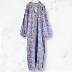 a3528 チュニカ パジャマ 薄紫 L 花柄 前開き ネグリジェ グンゼ 綿