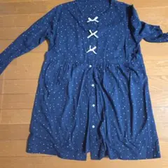 ネイビー ドット柄 長袖ワンピース授乳用パジャマ上2枚セット