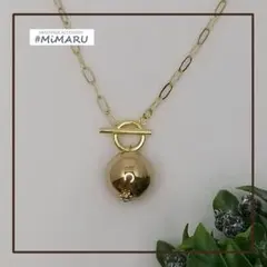 60cm ゴールド⭐大きめメタルボールとマンテルのチェーンネックレス トレンド