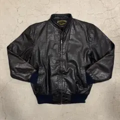 90s 本革 牛革 シングルライダース 黒 M スタンドカラー レザージャケット