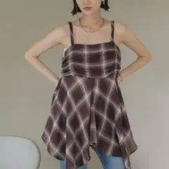 LOWRYSFARM オンブレチェックキャミチュニック キャミワンピース