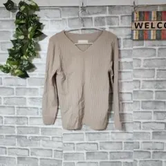 any SIS ベージュ Vネック リブ編みセーター 長袖