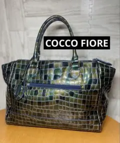 コッコフィオーレ　ハンドバック　トート エナメル　グリーン　クロコ型押し