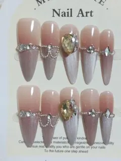 B1グラデーションピンク ストーン付きネイルチップSサイズ10個セット