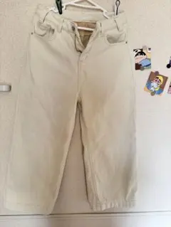 クリーム色 ストレートデニム パンツ 裏起毛