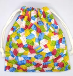 巾着袋 給食袋 コップ袋 ブロック柄 ハンドメイド