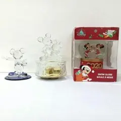 ディズニー　ミッキー　クリスタルガラス細工　クリスタルオルゴール　スノーグローブ