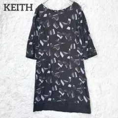 KEITH キース　ワンピース　40 ブラック　総柄　七分袖　幾何学模様のサムネイル