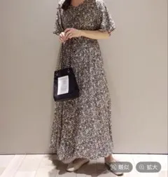 【GLOBAL WORK】花柄 Vネック ロングワンピース Lサイズ【試着のみ】