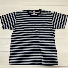 Hanes ボーダー ポケットTシャツ ネイビー Mサイズのサムネイル