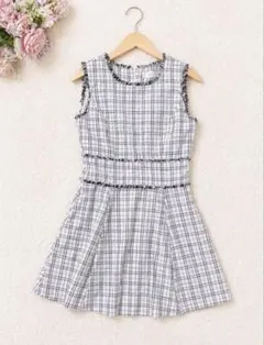 ミシェルマカロン ワンピース ツイード フレアワンピース ノースリーブ S 美品