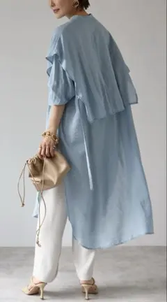 バンドカラーデザインシャツワンピース　Bonjour Sagan