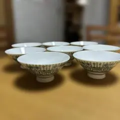 3F 【昭和レトロ】陶器製 ご飯茶碗 21個セット 赤い花模様 ビンテージ