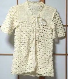 手編み　半袖ニットカーディガン