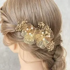 NO.141 髪飾り　ゴールド パール　メタルフラワー　卒業式　結婚式　成人式