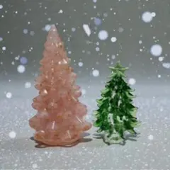 淡いピンク&グリーンのミニクリスマスツリー ２点セット　冬のインテリアに