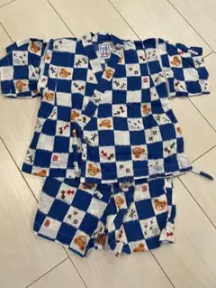 ミキハウス　ベビー甚平 青と白のチェック柄