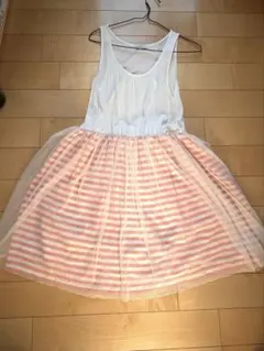 チュール ノースリーブワンピース　ピンクストライプ