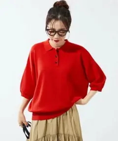 レッド 半袖ポロニットのサムネイル