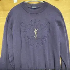 希少　90s YSL イヴサンローラン ニット　セーター パープル　刺繍　M