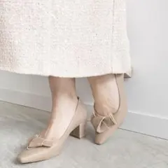 RANDA モノグラムリボンヒールパンプス　23.5