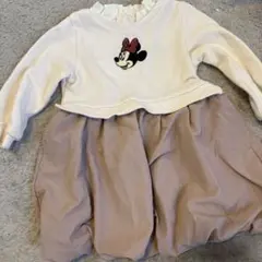 プティマイン 90cm 長袖ワンピース　ミニー　スウェット　バルーン　ディズニー