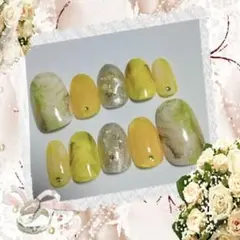 現品 No.699 シェルネイル 黄色 イエロー ニュアンス 天然石