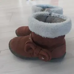 ブラウン スエード リボン付き ビジュー装飾 キッズブーツ　19.0