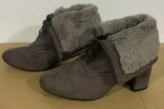 グレー スエード ファスナー付き ロングブーツ