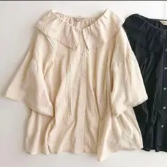 美品 SamansaMos2 フリル衿ブラウス キナリ SM2 トップスのサムネイル
