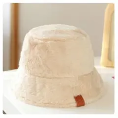 オフホワイト フェイクファー バケットハット 秋冬 防寒 大人帽子 白系 ボア