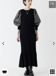 美品Rouge vif la cleファブリックスリーブニットワンピース