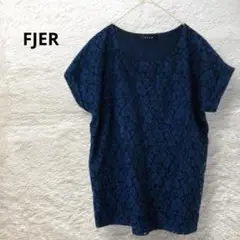 FJER 花柄総レース エンブロイダリー Tシャツ トップス ネイビー M 半袖