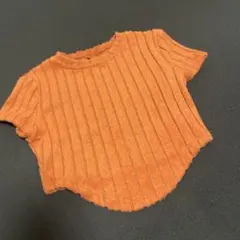 オレンジ リブ編み ショート丈 トップス