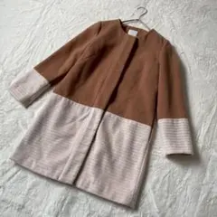 センスオブプレイス 切替 ノーカラーコート S バイカラー 両ポケット ベージュ