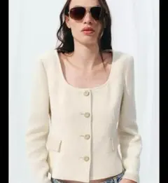 ZARA テクスチャー素材ラウンドネックブレザー　XS