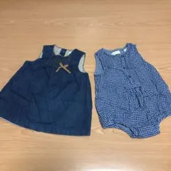ザラ  デニムワンピース&チェック柄ロンパース