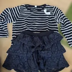 ストライプ柄長袖トップスとショートパンツセット