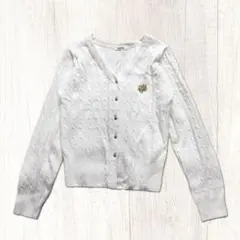 美品★mily bilet【Ｍ】春・薄手ニットカーディガン／ホワイト／ブローチ付