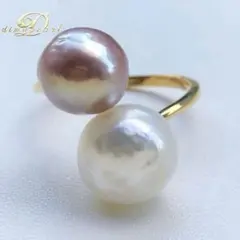 まなさん様　ご専用パールと白蝶真珠　双色2粒バロックパールリングY436おまとめ
