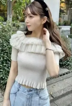 SNIDEL sustainable チュールボリュームフリル ニット新品未使用