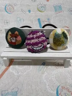 猫さんヘアゴム&ブローチ＊ハンドメイド刺繍