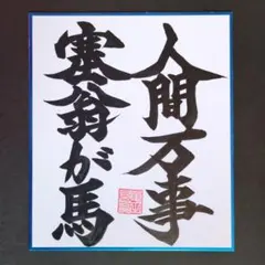 書道ミニ色紙「人間万事塞翁が馬」 縦21cm✕横18cm