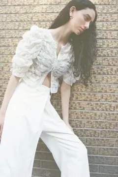 CLANE✖︎田中みなみ】フラワージャガードシャーリングトップス【ivory