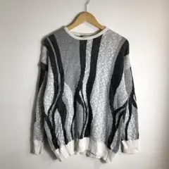 1990年代/クルーネックニット/レトロ/ユニセックス/総柄/モノトーン