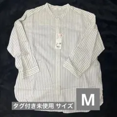 タグ付き未使用 ユニクロ リネンブレンドストライプバンドカラーシャツ（七分袖）